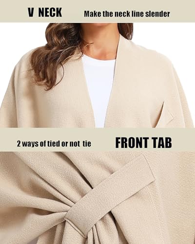 Women Large Shawl Wraps Soft Warm Copy Pashmina Shawl Lightweight Travel Knitted Scarf With Front Cross Tab - color: Beige