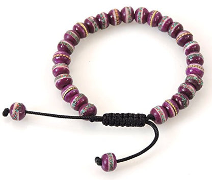 Tibetan Prayer Mala Embedded Medicine Bracelet Yoga Healing Beads Adjustable Wrist Mala For Meditation Many Color Choices (Purple)