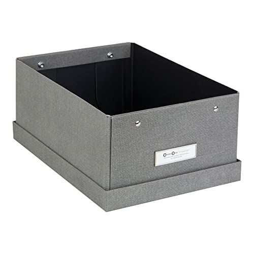 Bigso Karin KD Collapsible Storage Box with Labelframe for Easy Identification - Simple Assembly without Tools - Decorative Storage Boxes with Lids - 8.9in x 12.4in x 5.4in - Light Gray