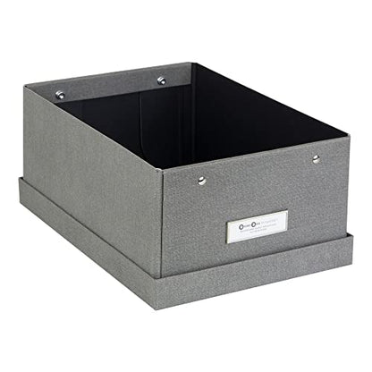 Bigso Karin KD Collapsible Storage Box with Labelframe for Easy Identification - Simple Assembly without Tools - Decorative Storage Boxes with Lids - 8.9in x 12.4in x 5.4in - Light Gray