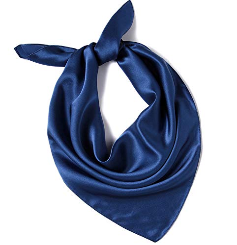 ANDANTINO 100% Mulberry Silk Scarf -21” Lightweight Square Neckerchief – Breathable Digital Printed Scarves with Gift Packed - color: Solid Color-navy Blue