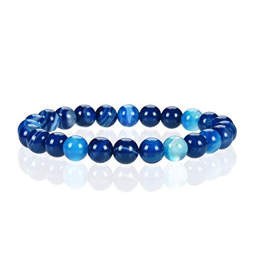 Cherry Tree Collection - Small, Medium, Large Sizes - Gemstone Beaded Bracelets For Women and Men - 8mm Round Beads - color: Lace Agate Blue, size: Medium