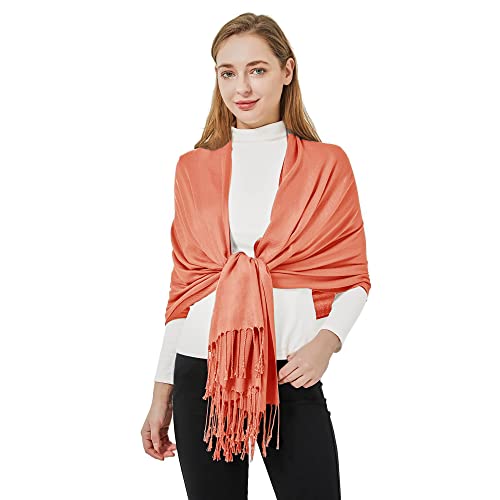 Soft Silky Pashmina Shawl Wraps Solid Colors Scarf for Wedding Evening Dresses - color: T-orange