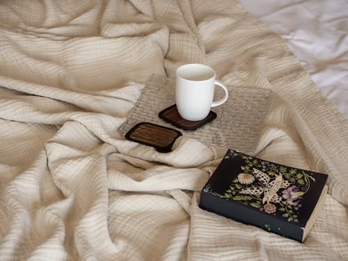 4-Layer Muslin Cotton Queen Bed Blanket (90 x 90 inches) – Ultra Soft Breathable Gauze, Lightweight All-Season Cozy Blanket, Machine Washable – Beige - color: Beige, size: Queen (90 x 90 inches)