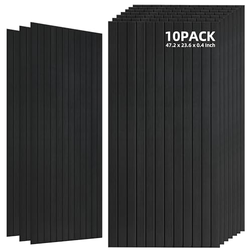 TO-TH Wood-Look Acoustic Wall Panels, 10 Pack 47.2” x 23.6” Sound Panels, Decorative Wood Panels for Wall Sound Dampening Panels for Home, Office, Basement, Smoky with Mitered Edges - color: Premium Smoky, size: 10 pcs - 47.2'' * 23.6''