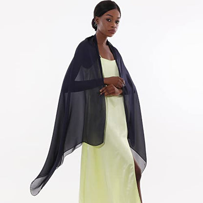 Womens Scarf Pashmina Shawls and Wraps for Evening Dresses Like Chiffon Silk Scarf for Bridal Wedding - color: Navy
