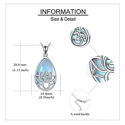 ONEFINITY Lotus Necklace 925 Sterling Silver Moonstone Pendant Necklace Yoga Lotus Jewelry for Women - style: Teardrop moonstone
