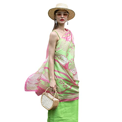 DANA XU Women's 100% Mulberry Silk Pashmina Shawl and Wraps Extra Large Floral Scarf for Evening Dresses, Soft Oversized - color: 52 Pink&red