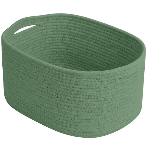 ECDYQXVU Cotton Rope Storage Basket, 15x10x9 Inches, Woven Basket for Shelves, Clothes, Towels, Books, and Laundry, Green (1 Pack) - color: Green, size: 1 Pack