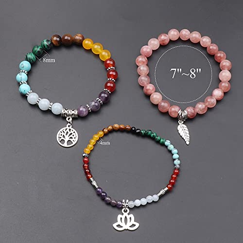 Tree of Life Yoga Healing Stone Bracelets,Multilayer Lotus Chakra Stone Reiki Bracelet Sets,Anxiety Crystal Natural Stone,for Women Stress Relief - style: Chakra+sunstone