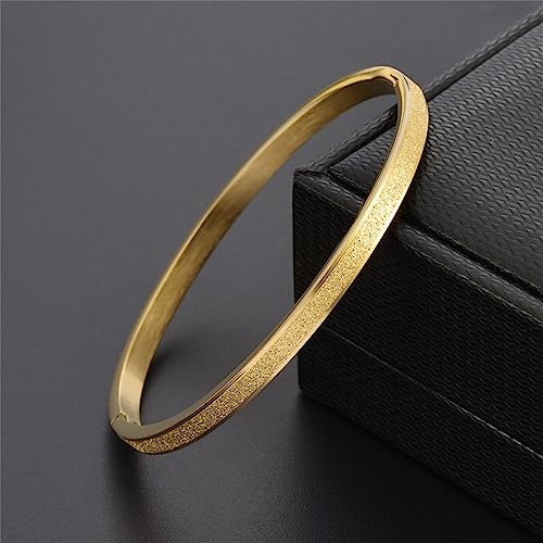 4mm/6mm Wide Simple Bangle Bracelets for Women Stainless Steel Matte Finish Birthday Gift - color: Gold-4mm