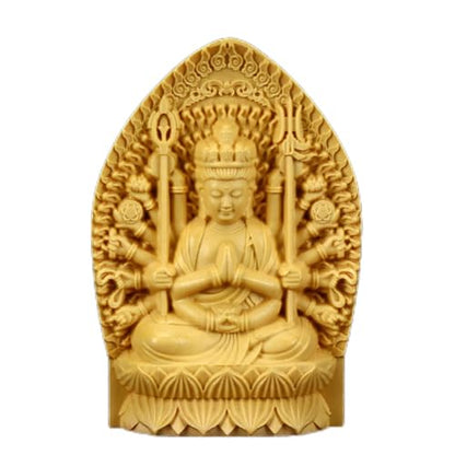 Ulalaza Boxwood Buddha Statue Solid Wood Carvings Carved Locker Box Sculpture Decoration - color: S1-yellow