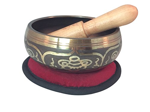 Eight Lucky Symbol Yoga Tibetan Singing Bowl with Embroidered Om Cushion
