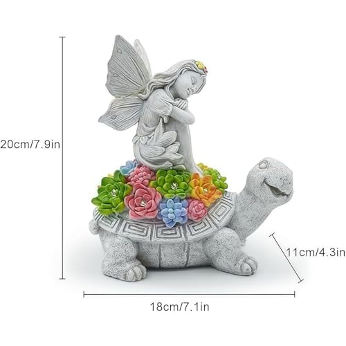Solar Angel Garden Statue，Solar Garden Statue Angel and Turtle,Figurines Outdoor Decor,Outdoor Solar Statue with LED Lights for Yard,Patio,Lawn Art Decoration,Housewarming Gift