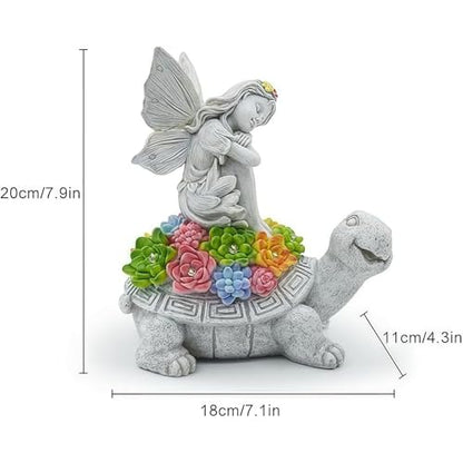 Solar Angel Garden Statue，Solar Garden Statue Angel and Turtle,Figurines Outdoor Decor,Outdoor Solar Statue with LED Lights for Yard,Patio,Lawn Art Decoration,Housewarming Gift