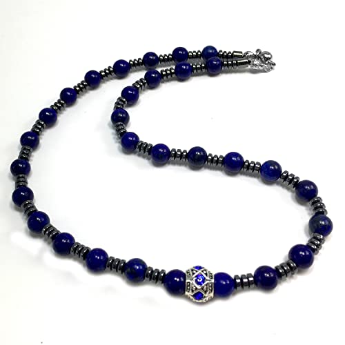 Healing Stress Anxiety Meditation Grounding Energy Gemstone Necklace Series - color: Healing Gemstone Necklace Series-Natural Lapis Lazuli -8 mm 18 inch- Stone