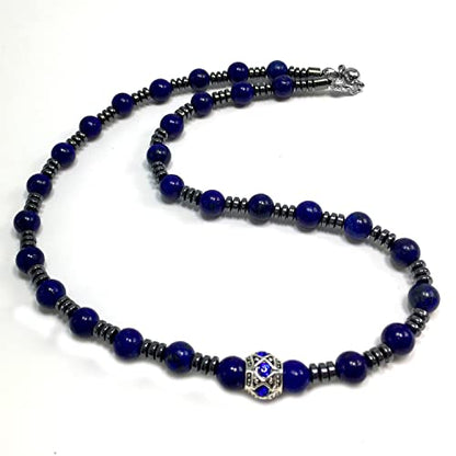 Healing Stress Anxiety Meditation Grounding Energy Gemstone Necklace Series - color: Healing Gemstone Necklace Series-Natural Lapis Lazuli -8 mm 18 inch- Stone