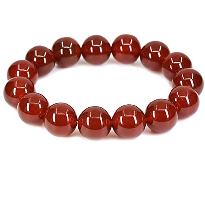 Keleny Natural Gem Semi Precious Gemstones 14mm Round Beads Crystal Stretch Bracelets 7 Inch Unisex - color: Dyed AA Grade Red Agate