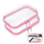 2Pcs Pink Frame Hard Shell Zipper Case, Travel Organizer with Clear Zipper Pouches Hard Shell Design, Multipurpose Clear Makeup Bag for Snacks, Toiletries Stationery Doll Storage (7.9x3.9 Inch)