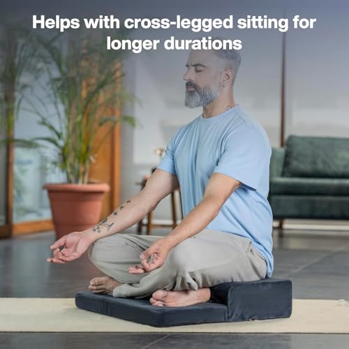 Meditation Cushion - Foldable Portable Large Size Meditation Yoga Block, Light Weight, Easy to Carry with Premium Removable & Washable Velvet Cover (Dark Grey)