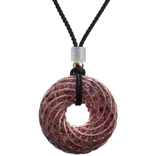 Tensor Rings Copper Pendant 1.6INCH Double Vortex Spiral Inlaid Crystal Orgonite Necklace,Chakra&Energy Balance,Meditation Accessories, Handmade Healing Crystals Stones (7 Chakra, Small) - color: 7 Chakra