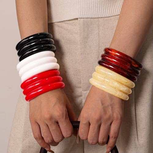 DATOA Minimalist Resin Open Cuff Bracelet Multi-Layered Neutral Tone Bangle, Statement Lightweight Jewelry for Women Men Everyday Wear & Gifting - color: Amber
