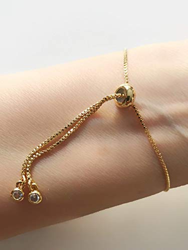 SIFRIMANIA Minimalist Adjustable Gold Plated Bracelet with Abalone Inlay and Cubic Zirconia Accent, Handmade Modern Jewelry for Women