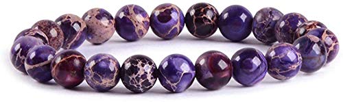Amandastone Natural Gemstone 8mm Round Beads Stretch Bracelet 7 Inch - color: Dyed Purple Sea Sediment Jasper