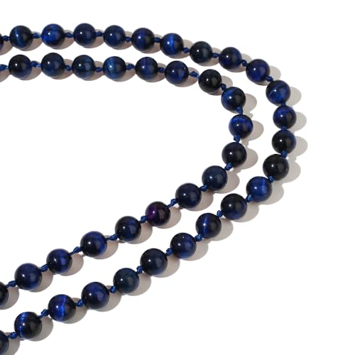 8mm Natural Stone 108 Mala Beads Necklace for Men and Women - color: Lapis Lazuli Blue Tiger Eye