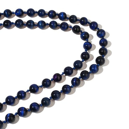 8mm Natural Stone 108 Mala Beads Necklace for Men and Women - color: Lapis Lazuli Blue Tiger Eye