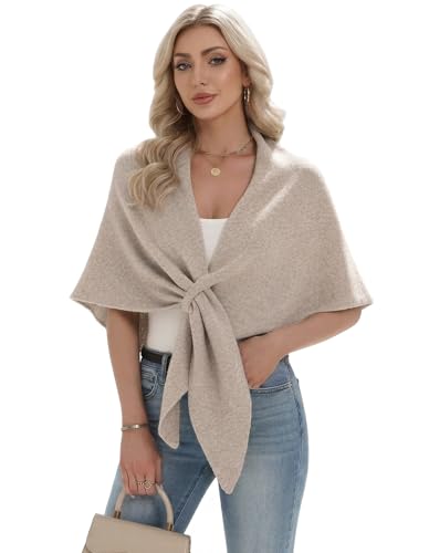 Shawl Wraps Women Pashmina Cardigan Triangle Cape Knit Shoulder Top Sweater Scarf for Fall Winter - color: 01 Light Khaki