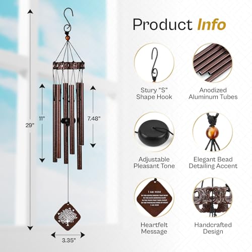 Memorial Wind Chimes I Tree of Life Wind Chime I Windchimes in Memory of a Loved One I Bereavement Gift for Loss of Father, Mother, Wife, Husband I Condolence Remembrance Gift I 29" Bronze - size: A-Bronze Tree of life
