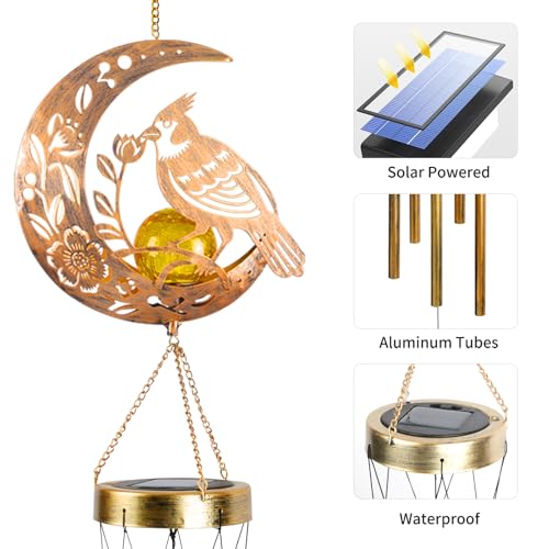 Moon Cardinal Wind Chime for Outside - Exquisite Vermilion Bird, Handmade Aluminum Wind Chimes for Garden/Lawn, Soothing Zen Decor, Perfect Asian-Themed Gift for Housewarming & Meditation Spaces