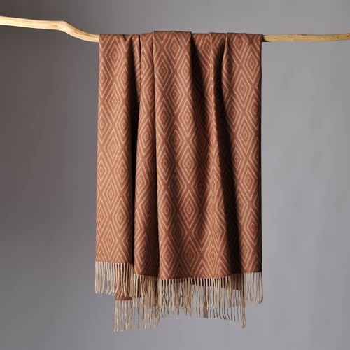 CUDDLE DREAMS Premium Cashmere Throw Blanket with Fringe, Luxuriously Soft (Diamond Ochre) - color: Diamond Ochre