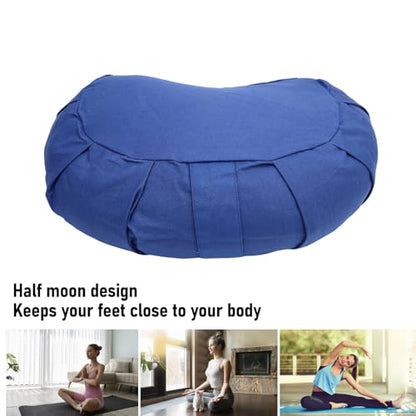 Semme Half Moon Meditation Cushion, Buckwheat Hulls Filled Yoga Pillow with Cotton Cover, for Floor Seating Mat Practice Home Office Outdoor (Dark Blue)