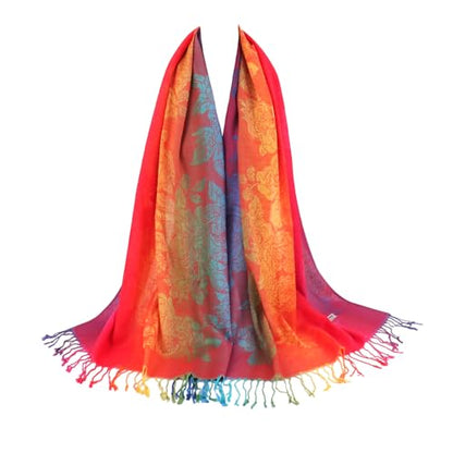 Rave Pashmina Scarf, Fashion Colorful Shawls and Wraps Soft Festival Scarves - color: C-jujube Red (Flower Pattern)