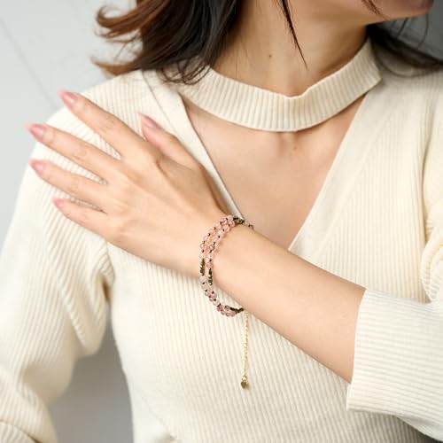 Farfume Beaded Bracelets for Women, Chakra Crystal 4mm Beads Gemstone Natural Stone Bead Spiritual Jewelry Gifts for Women - color: Strawberry Quartz-Love & Warmth