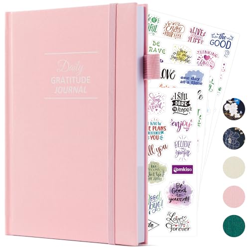 Comkiso Gratitude Journal with 4 Inspirational Stickers: Undated Daily Gratitude Journal for Women and Men - More Happiness, Affirmation, and Mindfulness in A Few Minutes with Prompts & Quotes (Pink) - color: C. Pink