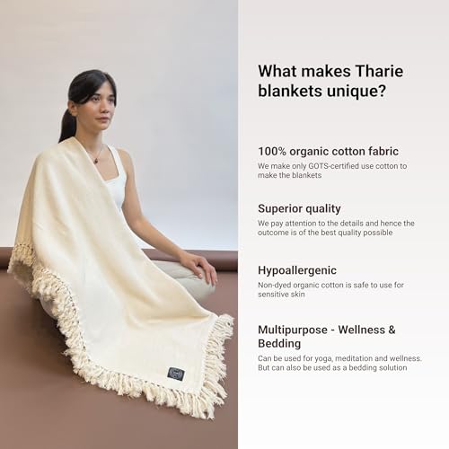 Tharie Handwoven GOTS-Certified Organic Cotton Blanket, Lightweight & Breathable, 142 x 200 cm