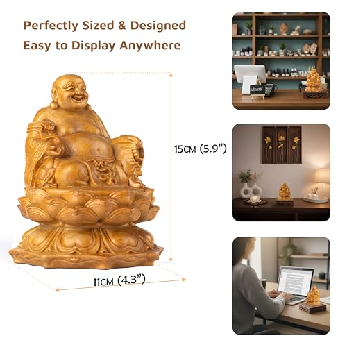 Laughing Buddha Statue, Maitreya Happy Buddha for Home Decor, Small Indoor Buddha Statue for Good Luck & Prosperity, Buddha Decor Gift