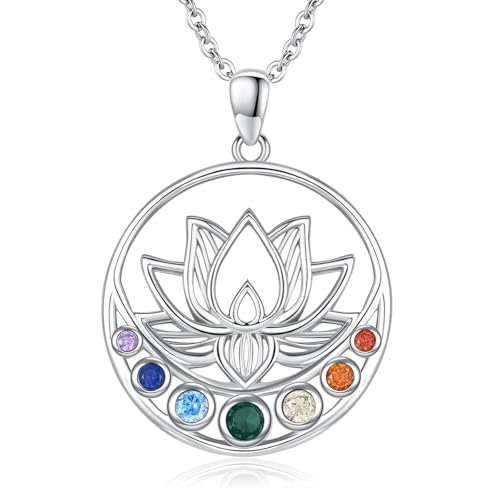 Lotus Necklaces for Women 925 Sterling Silver 7 Chakra/Yin Yang Pendant Necklace Spiritual Lotus Jewelry Birthday Yoga Gifts - style: Moon-Lotus Chakra