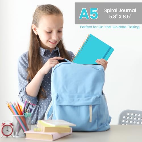 Lined Spiral Journal Notebook, A5 College Ruled Notebook for Journaling, Note-Taking, and Daily Planning, Durable Hardcover with an Elegant Design, Turquoise - color: G.Turquoise