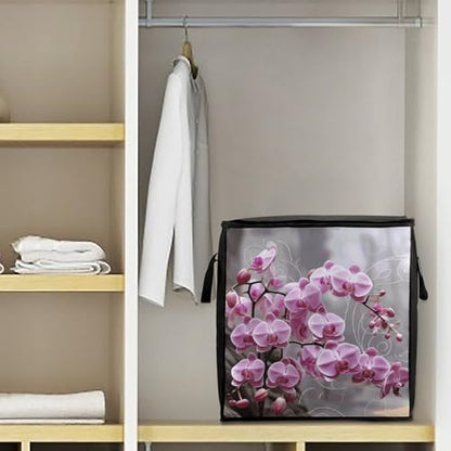 Clothes Storage Bag Personalized Durable Foldable Large Toy Storage Bags with Zipper Moving Bags Luggage Organizer Pink Orchid Printed Bags