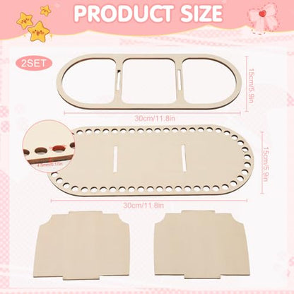 2pcs 9mm Hole Crochet Organizer Basket Base, HSSZXFR Oval Shape Wooden Basket Bottom with Divider and Lid, Three-Compartment Design, 30x15cm/11.8"x5.9", for DIY Basket Weaving Craft Making Supplies