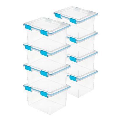 Sterilite 8-Pack Gasket Box, Weather-Resistant Storage Bins with Latching Lids, 32 Quart - Heavy-Duty Organizing Containers for Closet, Bathroom, and Office - size: 32 Quart, style: 8 Pack