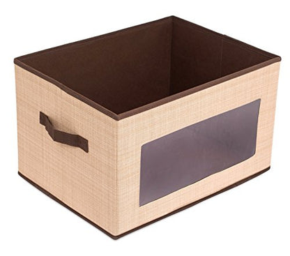 Internet's Best Storage Box with Window - Durable Storage Bin Basket Containers with Lids and Handles - Clothes Nursery Toys Organizer - Brown (Beige) - color: Brown