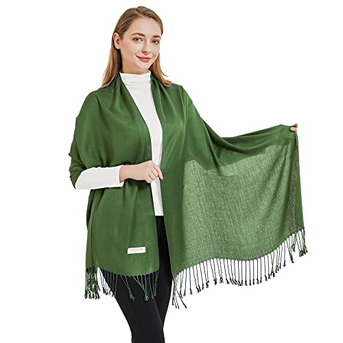 Soft Silky Pashmina Shawl Wraps Solid Colors Scarf for Wedding Evening Dresses - color: U-dark Green
