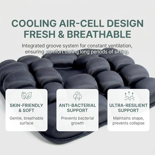 Inflatable Travel Seat Cushion for Airplane - Portable Air Pad with Built-in Pump for Long Flights & Car Rides - Ergonomic Tailbone Pain Relief for Office Chair, Wheelchair, Stadium