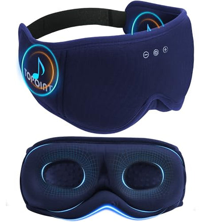 Sleep Mask with Headphones Bluetooth 5.4, TOPOINT 3D Eye Mask Blackout with Soft Bamboo Cotton for Side Sleepers Women Men, Sleep Headphones Earphones HD Speaker Microphone for Travel Meditation Gift - color: Blue