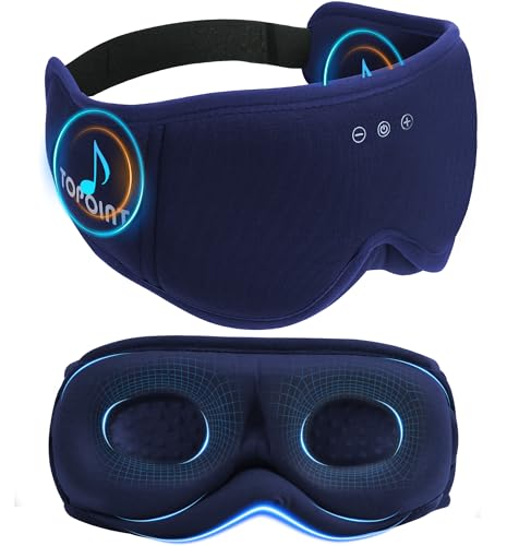 Sleep Mask with Headphones Bluetooth 5.4, TOPOINT 3D Eye Mask Blackout with Soft Bamboo Cotton for Side Sleepers Women Men, Sleep Headphones Earphones HD Speaker Microphone for Travel Meditation Gift - color: Blue
